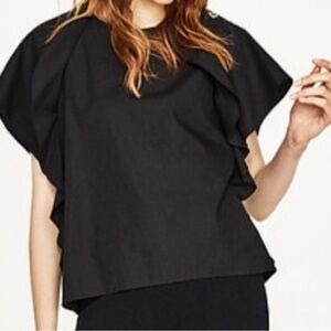 Zara Basic Collectiin Black Ruffle Sleeve Top